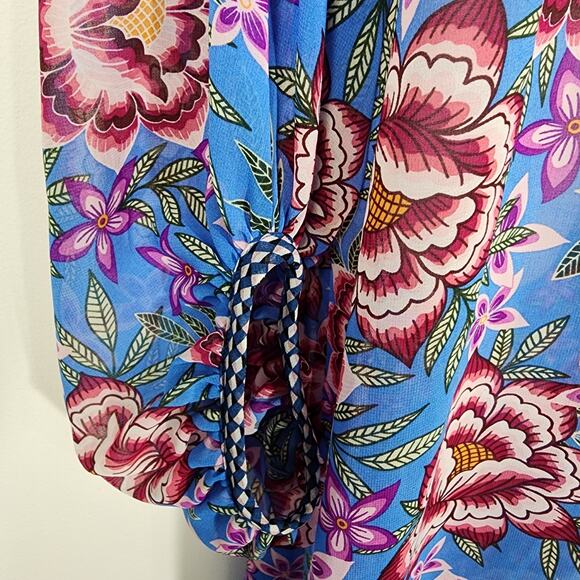 CAbi Dress Womens Large Primrose Blue Floral Knee Length Balloon Sleeve Cover Up - Picture 6 of 9